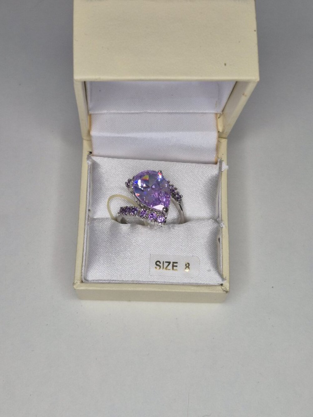 Ladies Cocktail Ring Purple Stones Size 8 Original Box